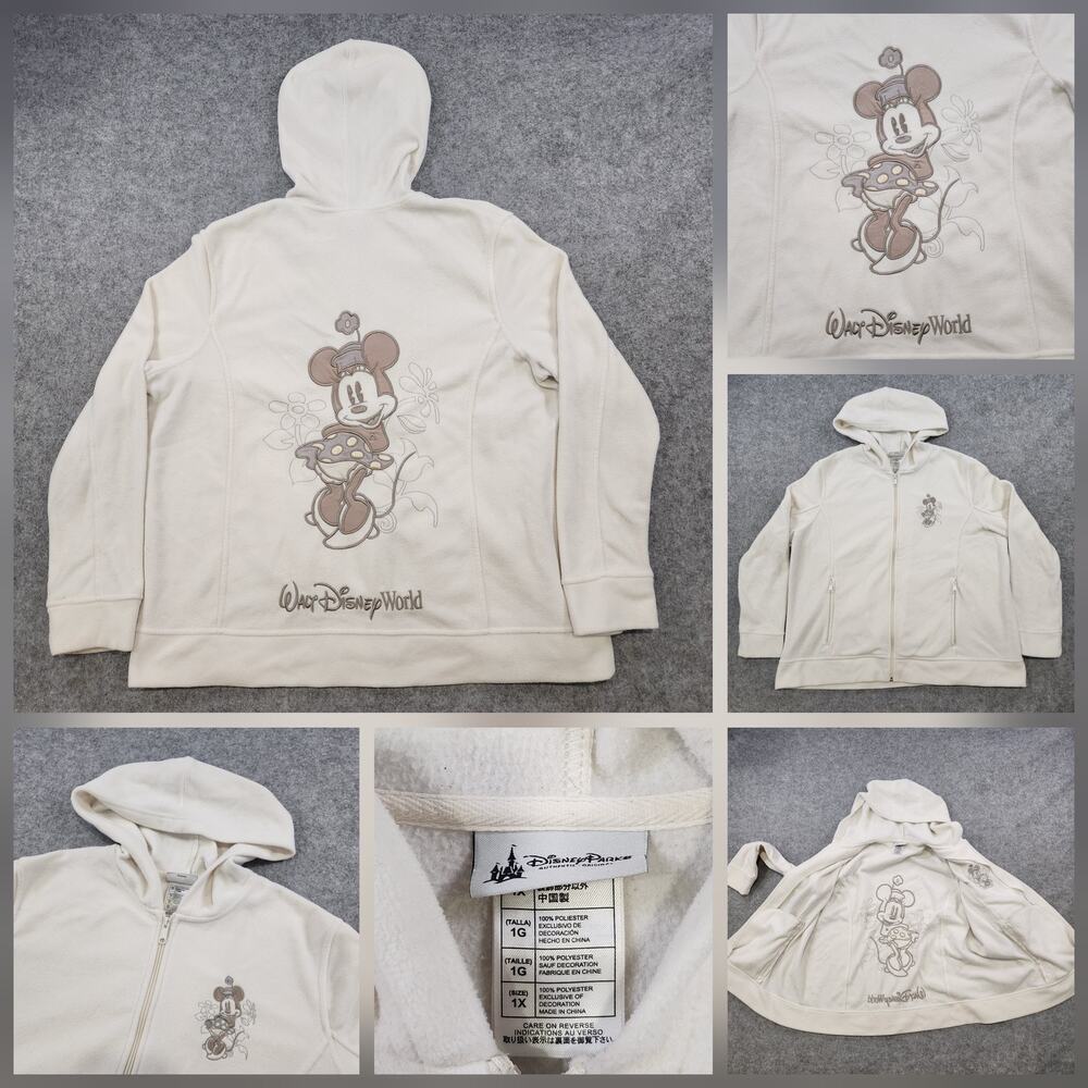 Walt Disney Parks World Hoodie‎ Womens 1X XL Minnie Mouse Fleece Full Zip Jacket